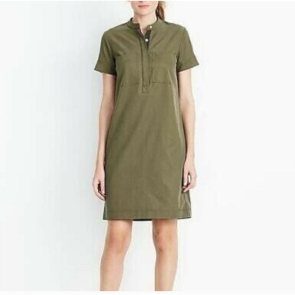 J. Crew Khaki Mini Shirt Dress short sleeve front pockets